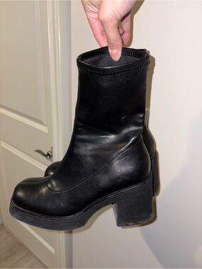 Call It Spring Black Platform Block Heel Boots - Womens